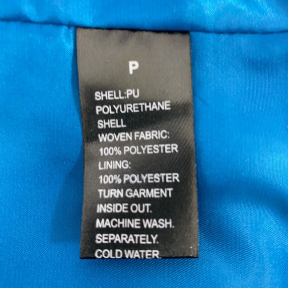 V Cristina Blue Faux Leather Studs Zippers Blazer Jacket Women’s Sz M Petite - Picture 6 of 7